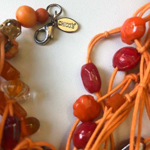 Chico’s Coral Oranges Beaded Necklace - Picture 3 of 3